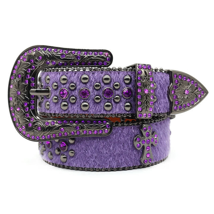 Cross Rivet Studded Bling Rhinestone Leather Belt