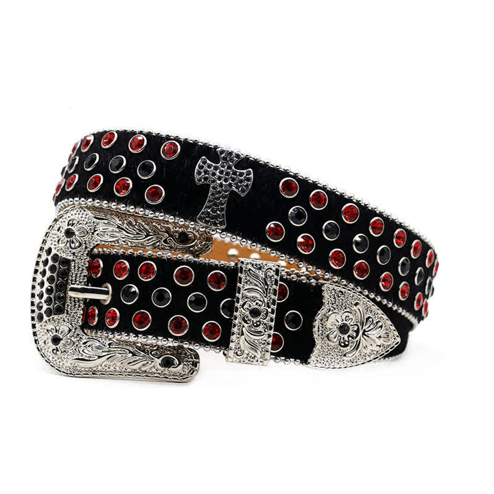 Cross Rivet Studded Bling Rhinestone Leather Belt