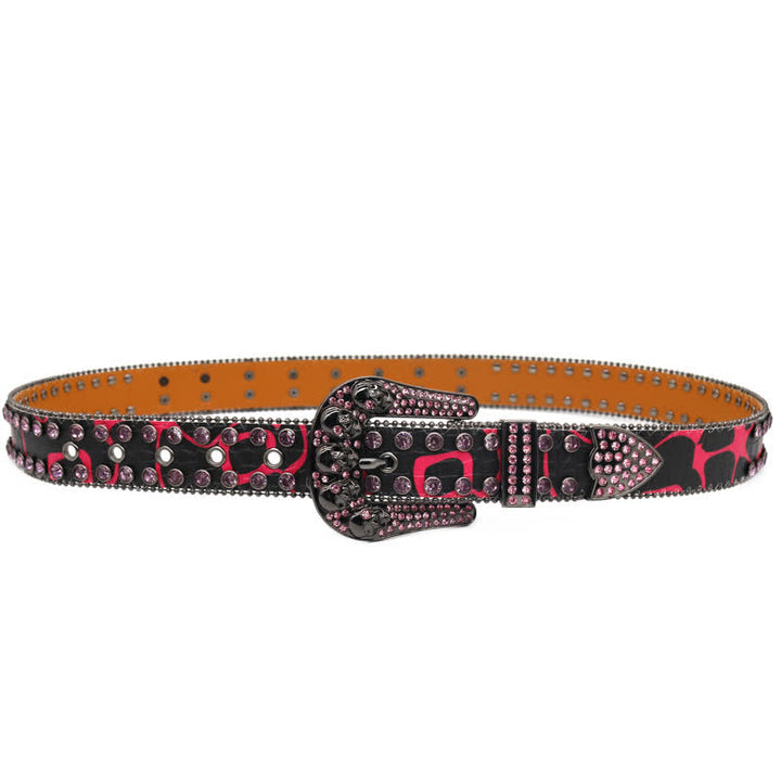 Skull Inlaid Design Rhinestone Rivet Leather Belt