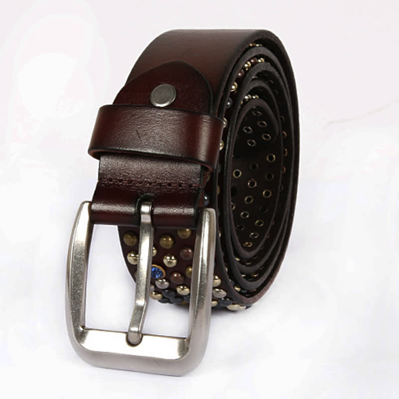 Stylish Nailheads Rhinestone Studded Rivet Leather Belt