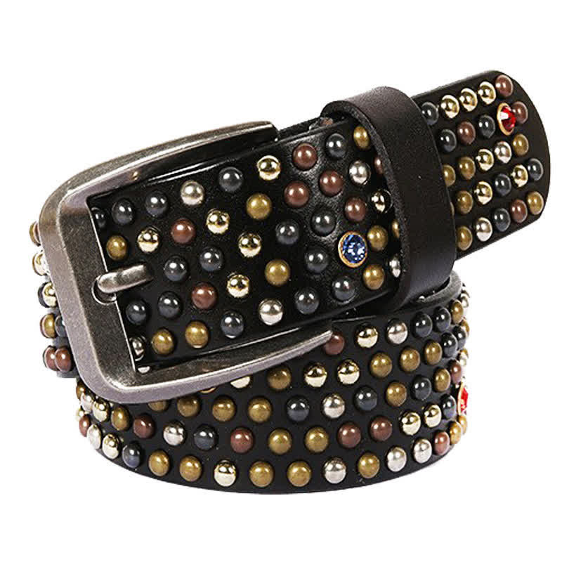 Stylish Nailheads Rhinestone Studded Rivet Leather Belt