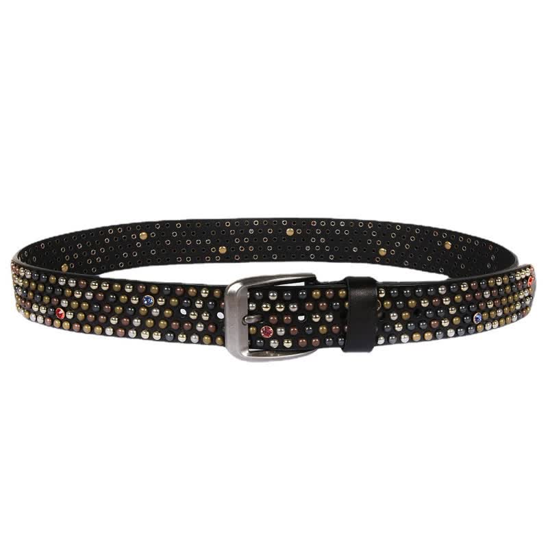 Stylish Nailheads Rhinestone Studded Rivet Leather Belt