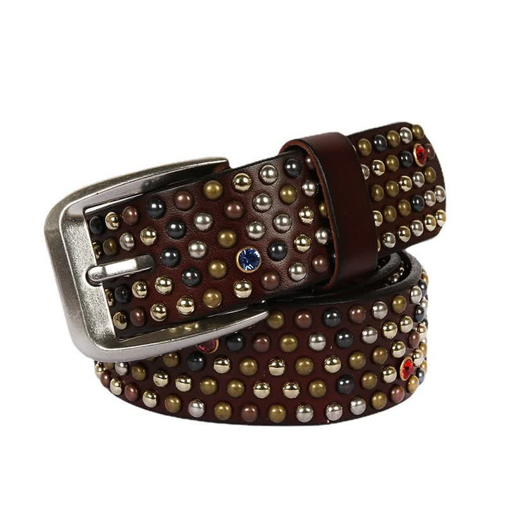 Stylish Nailheads Rhinestone Studded Rivet Leather Belt