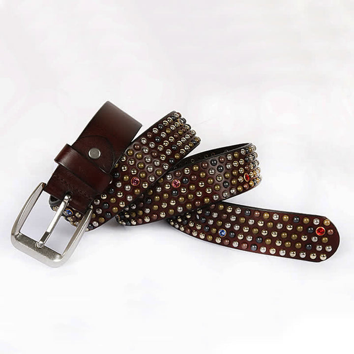 Stylish Nailheads Rhinestone Studded Rivet Leather Belt