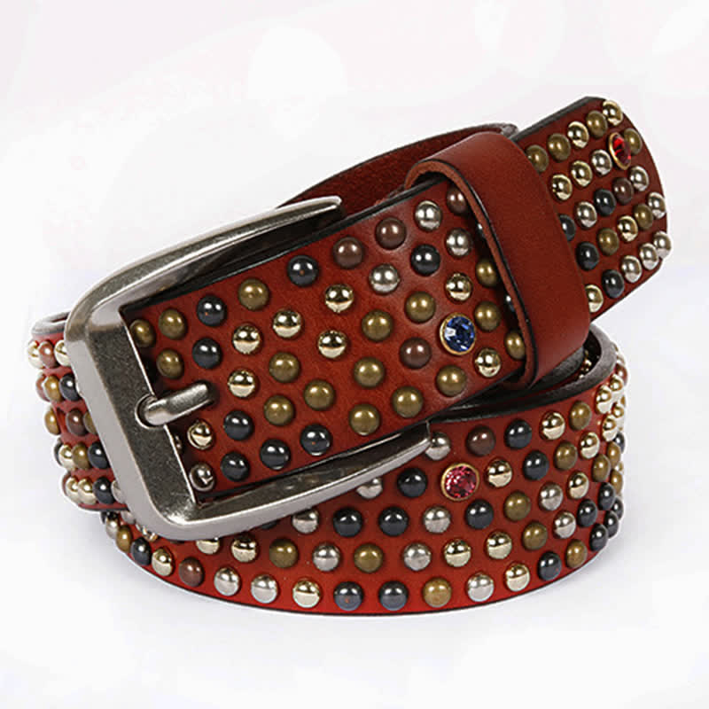 Stylish Nailheads Rhinestone Studded Rivet Leather Belt