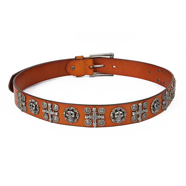 Heavy Metal Rivet Skull Cross Pattern Leather Belt