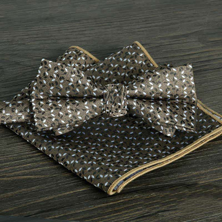 2Pcs Men's Flower Dots Formal Wedding Bow Tie Set