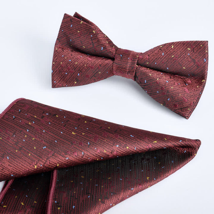 2Pcs Men's Burgundy Formal Business Bow Tie Set