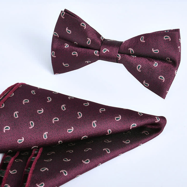 2Pcs Men's Burgundy Formal Business Bow Tie Set