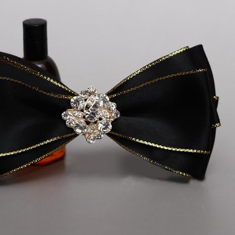 Men's Rhinestone Flower Golden Edge Bow Tie - image 1