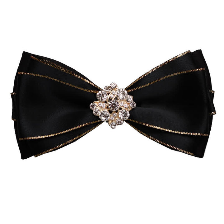 Men's Rhinestone Flower Golden Edge Bow Tie