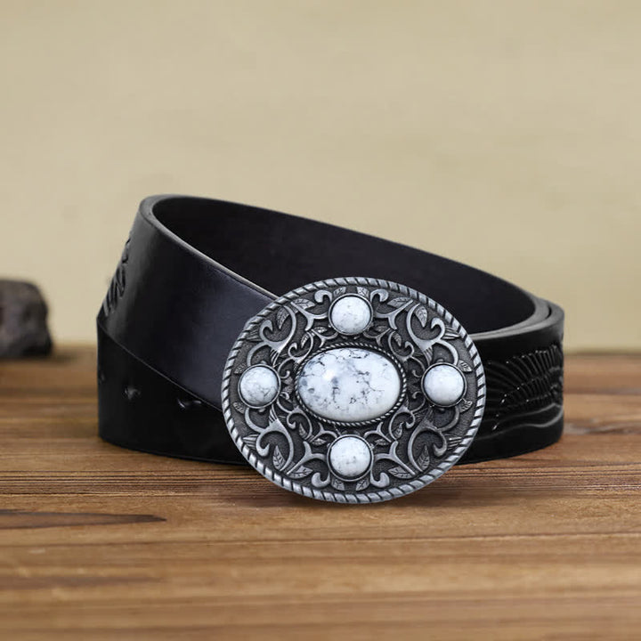 Men's DIY Western Cowboy Turquoise Buckle Leather Belt