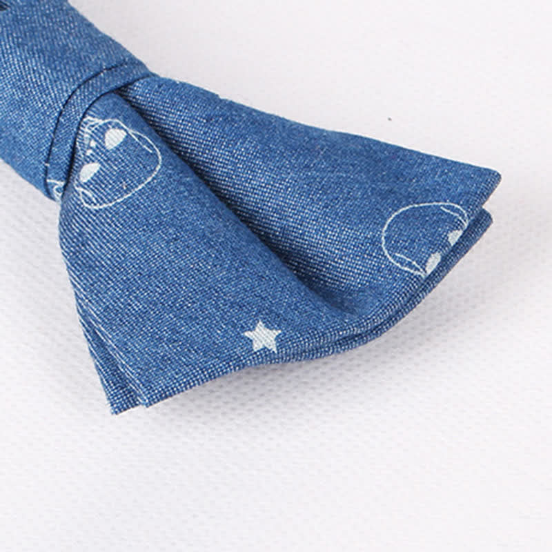 Men's British Style Blue Fish Bone Skull Print Cotton Bow Tie