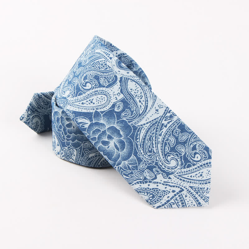 Men's British Style Blue Fish Bone Skull Print Cotton Necktie - image 6