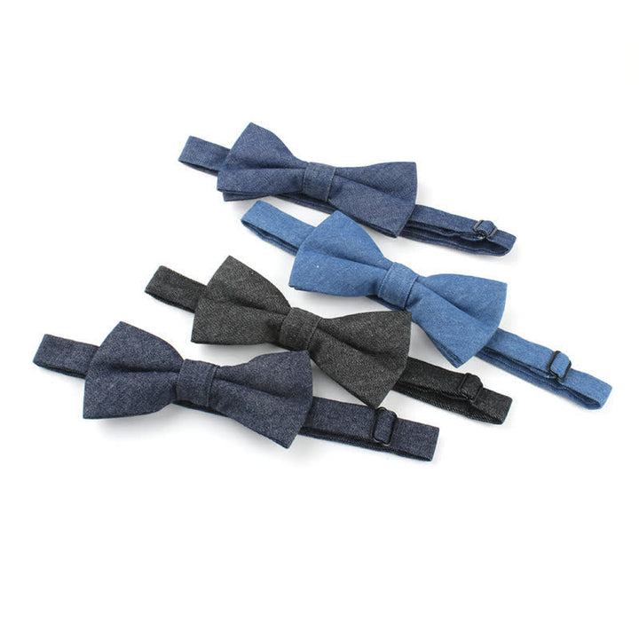 Men's Solid Color Twill Denim Cotton Bow Tie