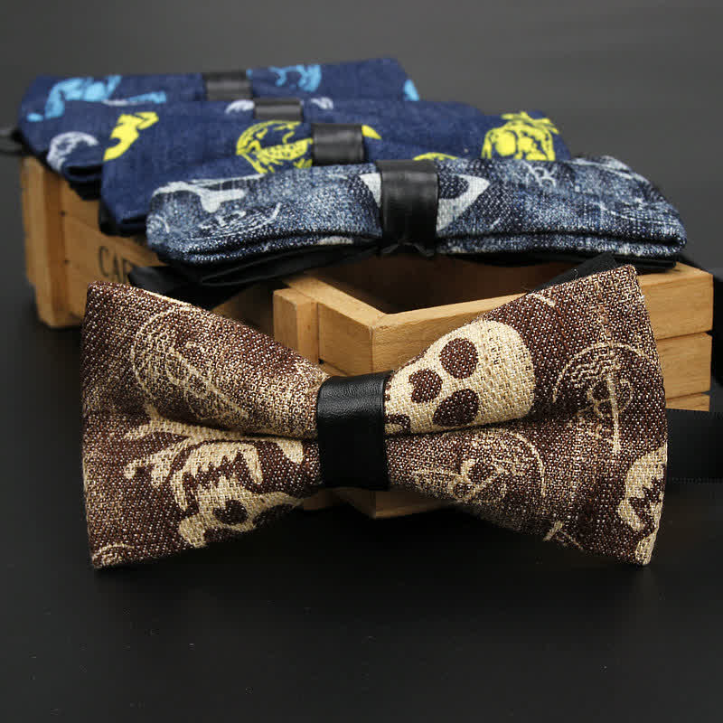 Men's Classic Skull Denim Cotton Wedding Fashion Bow Tie