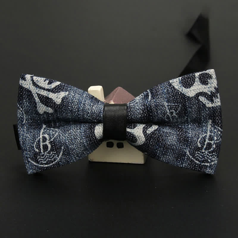 Men's Classic Skull Denim Cotton Wedding Fashion Bow Tie