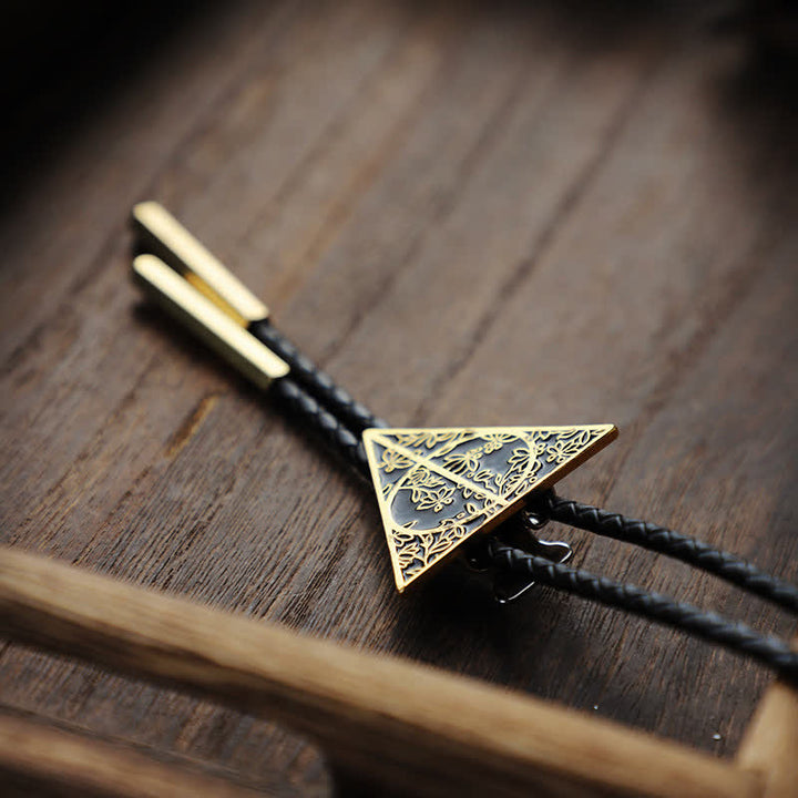 Dark Gold & Black Deathly Hallows Triangle Bolo Tie