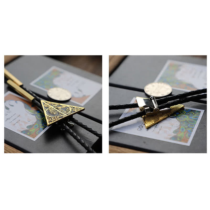 Dark Gold & Black Deathly Hallows Triangle Bolo Tie