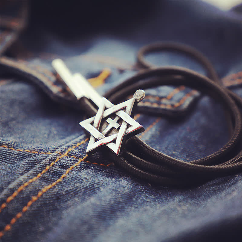 Lucky Charm Hexagram Star Bolo Tie