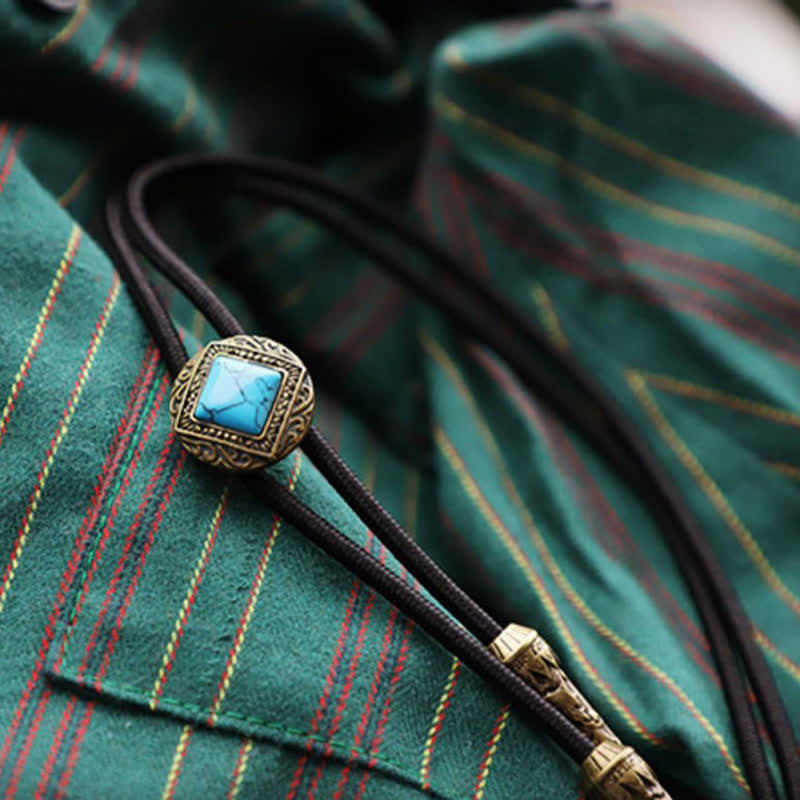 Copper Faux Turquoise Stone Bolo Tie