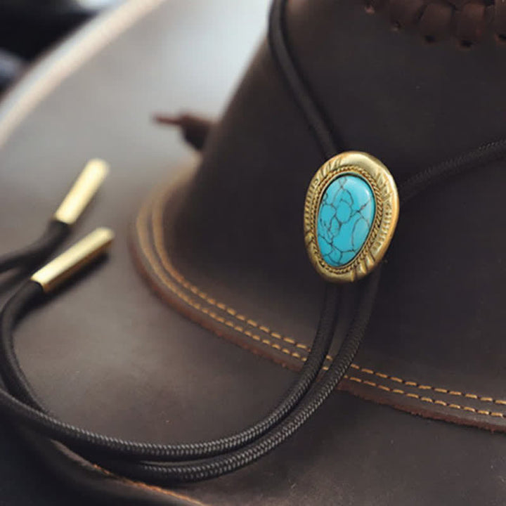 Western Vintage Oval Turquoise Pendant Bolo Tie