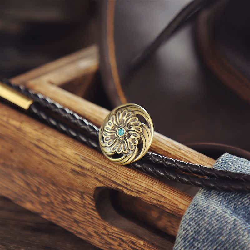 Hollow Chrysanthemum Turquoise Inlaid Bolo Tie