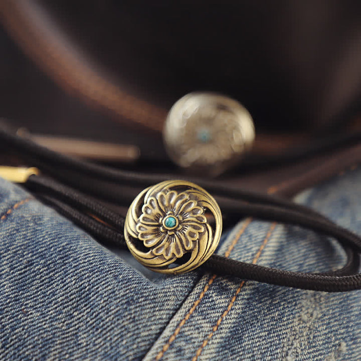 Hollow Chrysanthemum Turquoise Inlaid Bolo Tie