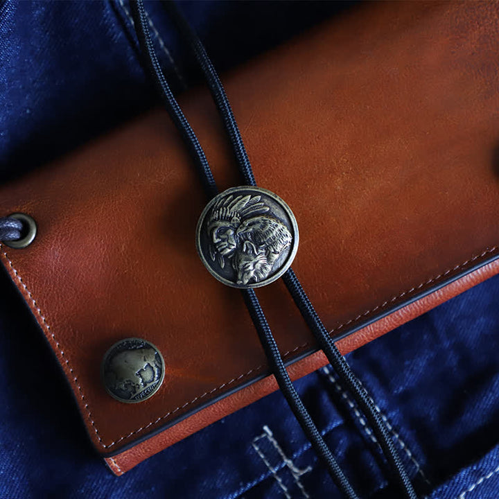 Cowboy Carving Indian Cheif Head Bolo Tie