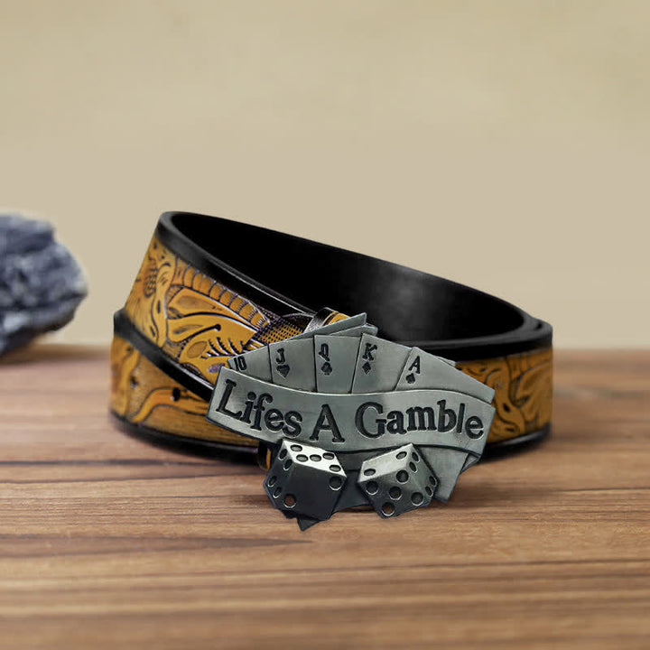 Men's DIY Life's A Gamble Poker Buckle Leather Belt