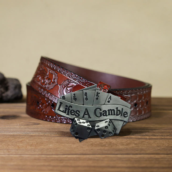 Men's DIY Life's A Gamble Poker Buckle Leather Belt