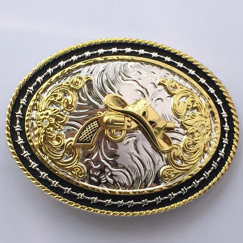 Men's DIY Western Cowboy Golden Oval Buckle Leather Belt