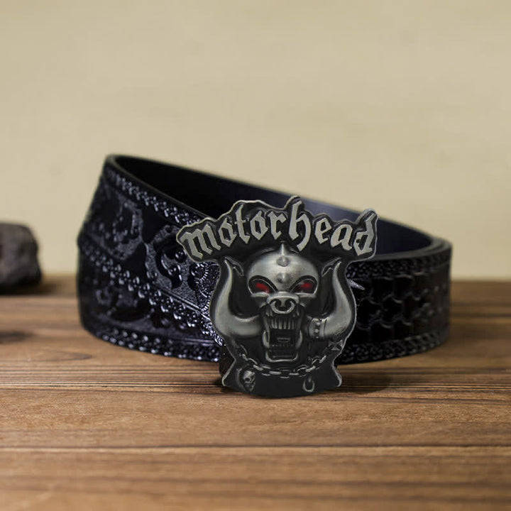 Men's DIY Motor Head Skull Enamel Buckle Leather Belt