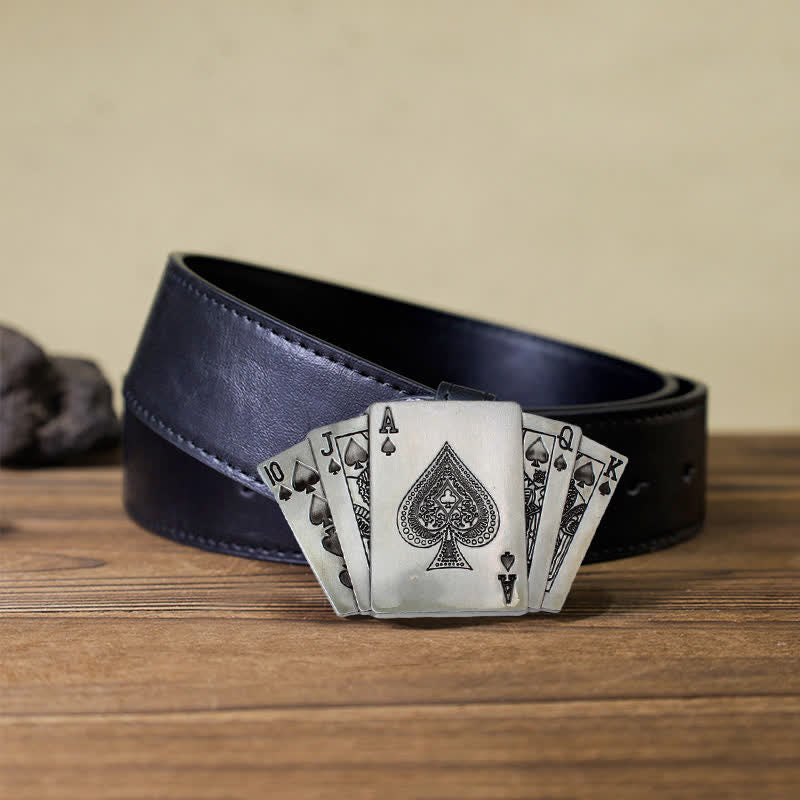 Men's DIY Poker Royal Flush Buckle Leather Belt