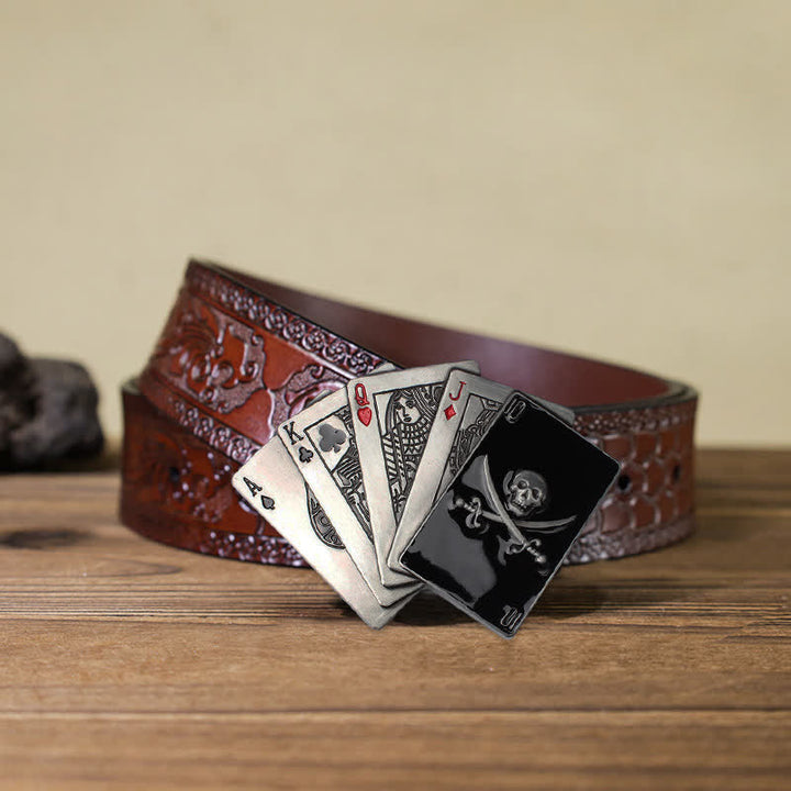 Men's DIY Pirate Skull Poker Flush Buckle Leather Belt