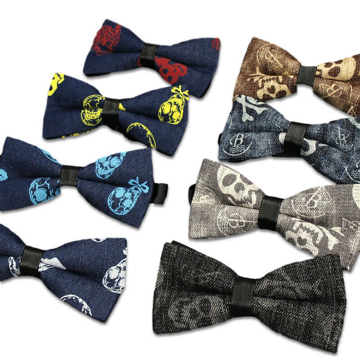 Men's Classic Skull Denim Cotton Wedding Fashion Bow Tie