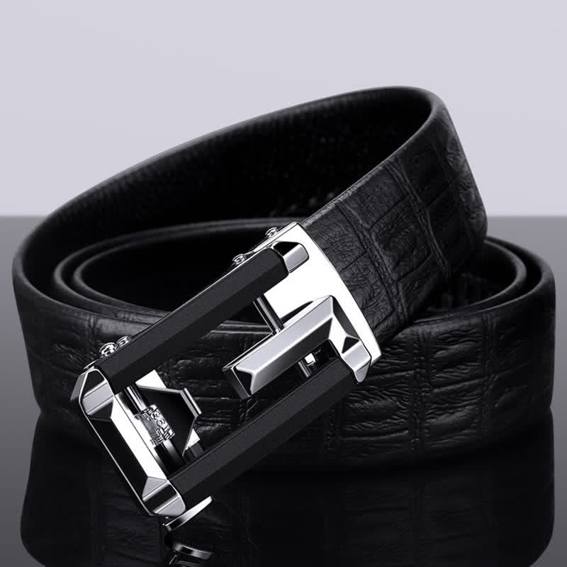 Men's Crocodile Print Hollow Automatic Buckle Leather Belt