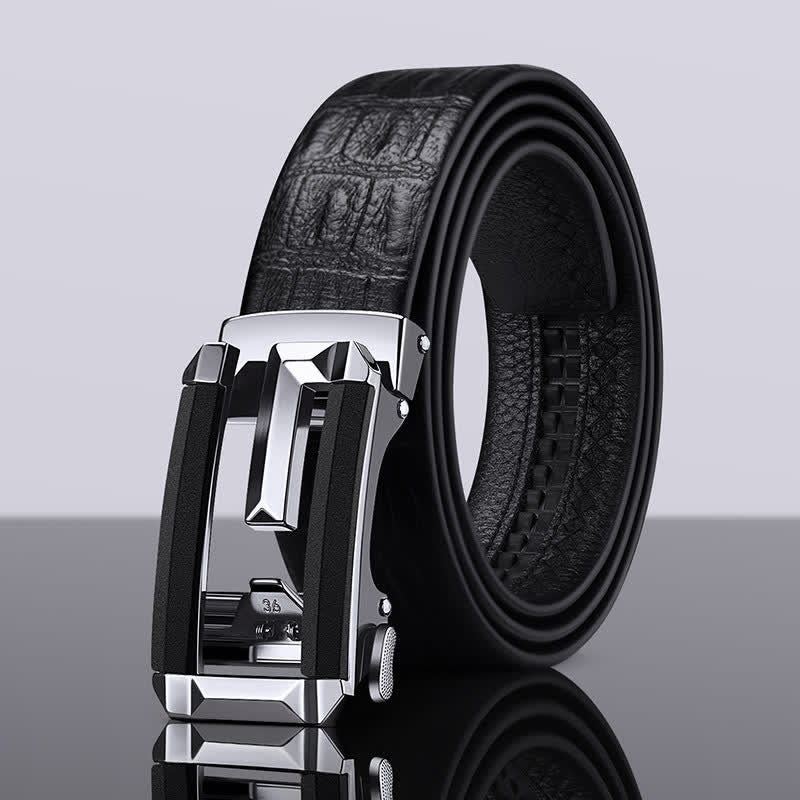 Men's Crocodile Print Hollow Automatic Buckle Leather Belt