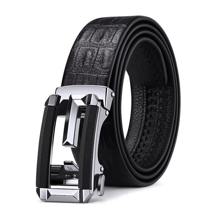 Men's Crocodile Print Hollow Automatic Buckle Leather Belt