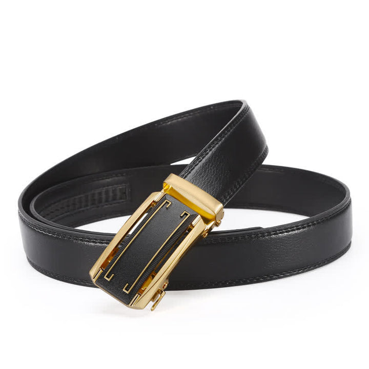 Men's Black & Gold Line Automatic Buckle Leather Belt