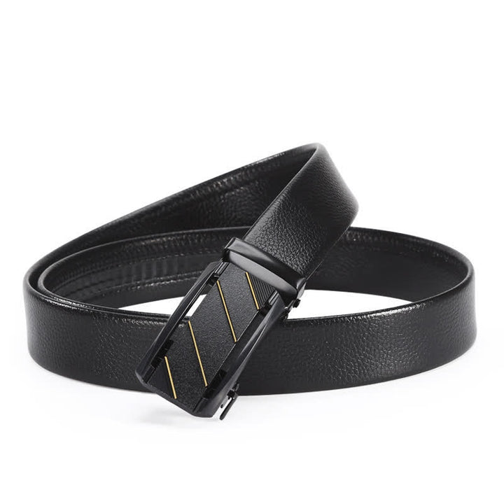 Men's Full Black Gold Line Automatic Buckle Leather Belt