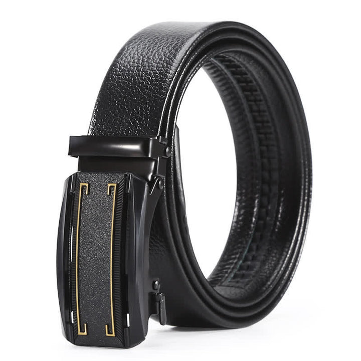 Men's Full Black Gold Line Automatic Buckle Leather Belt