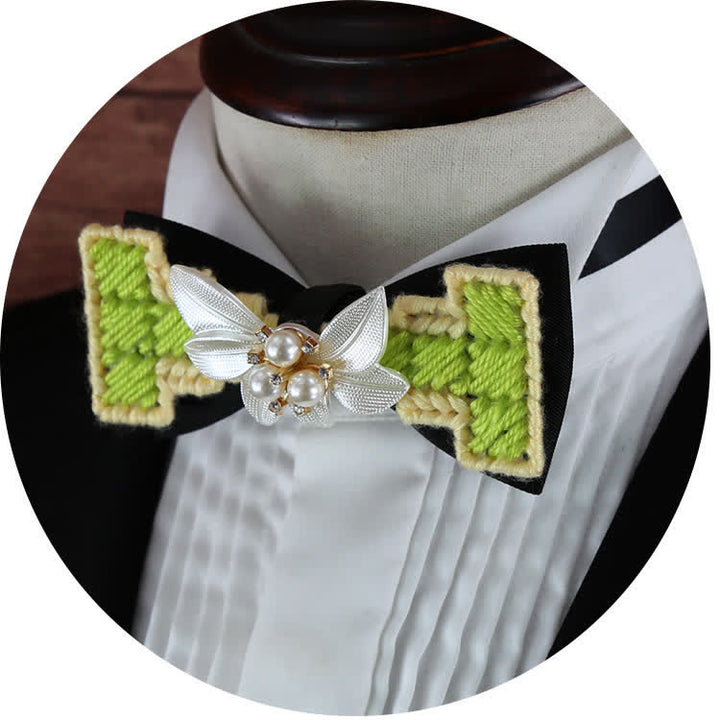 Men's Wool Weave Pearl Rinestone Flower Bow Tie