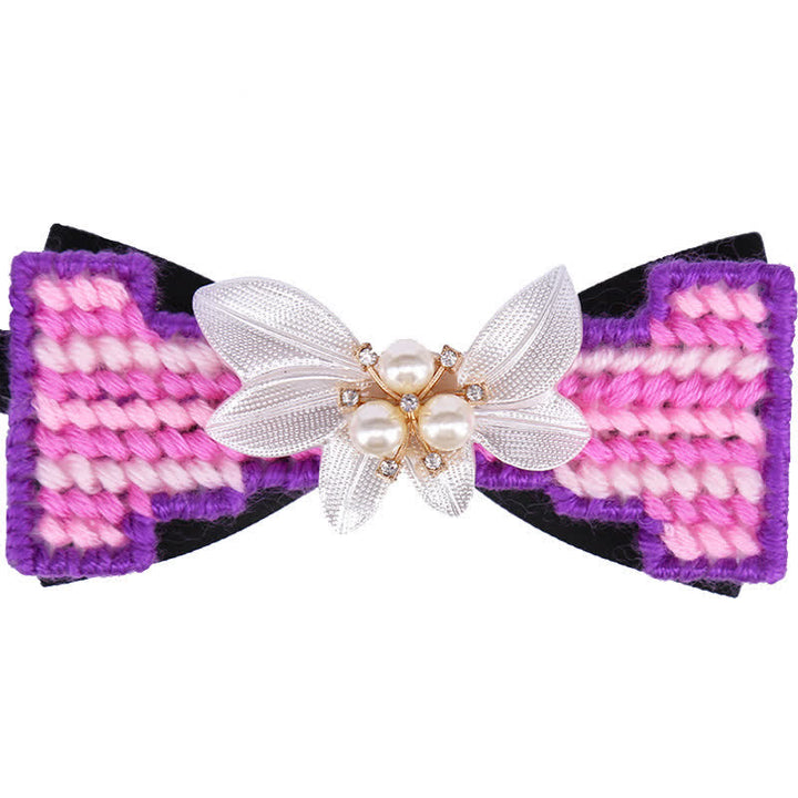 Men's Wool Weave Pearl Rinestone Flower Bow Tie