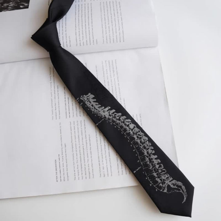 Men's Black Skull Spine Embroidered Necktie