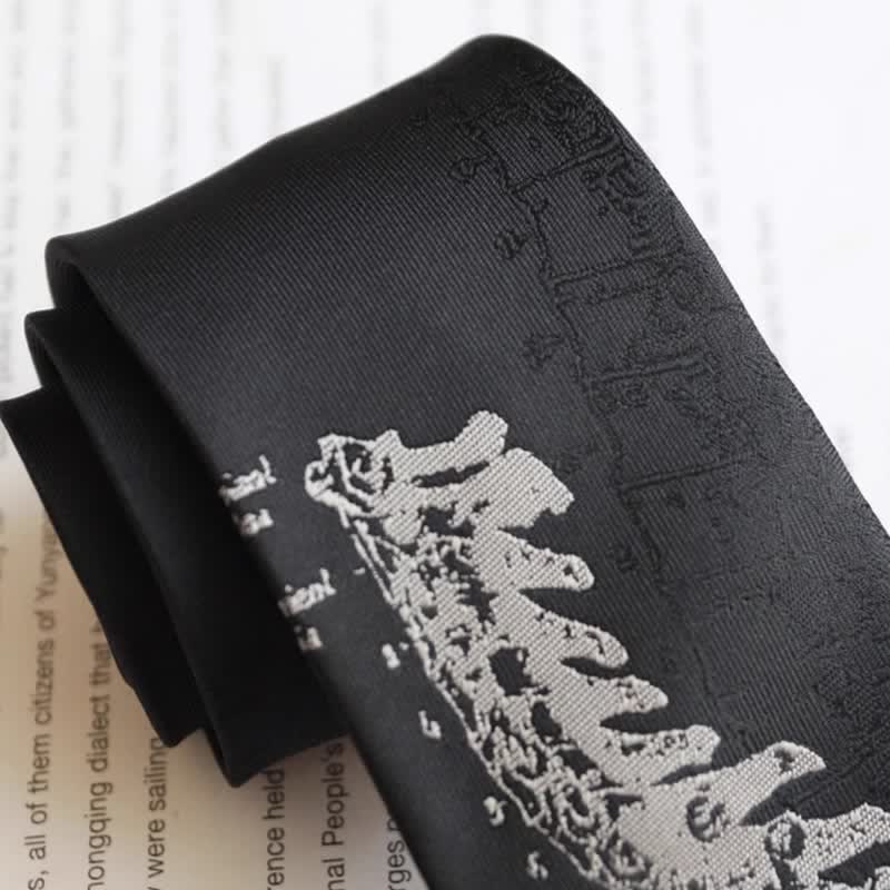 Men's Black Skull Spine Embroidered Necktie