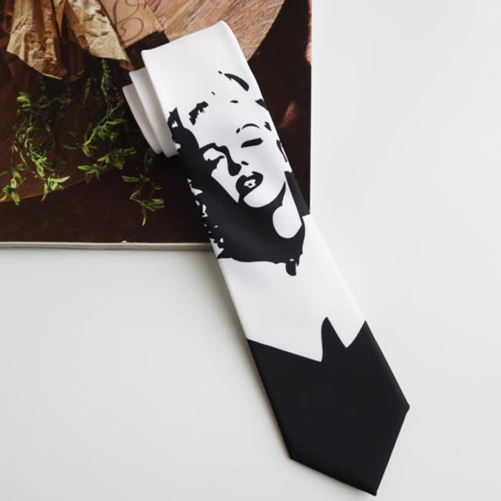 Men's White & Black Monroe Printed Necktie