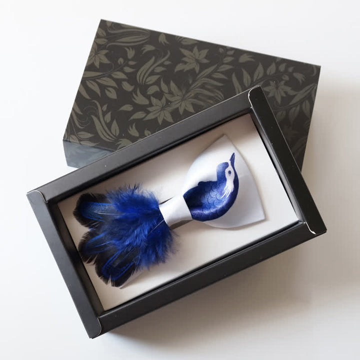 Navy & Pure White Bird Feather Bow Tie