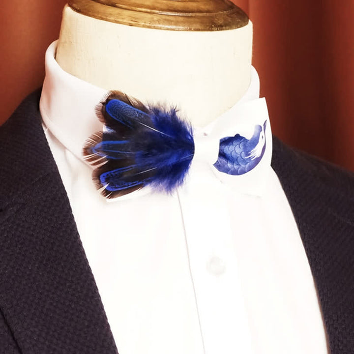 Navy & Pure White Bird Feather Bow Tie