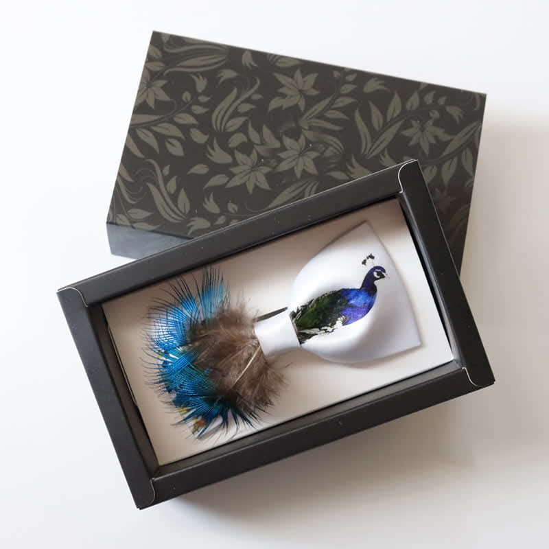 Blue & White Peacock 3D Tail Feather Bow Tie